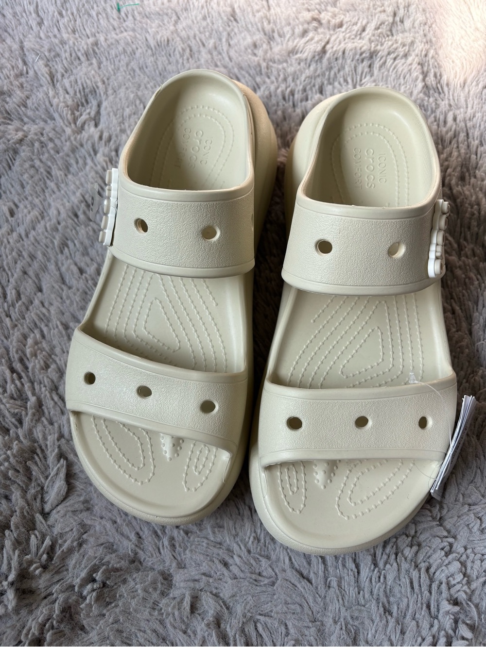 NWT CROCS Classic Cruch Platform Slide Sandals in Bone Men 10 women 12 - Picture 2 of 8